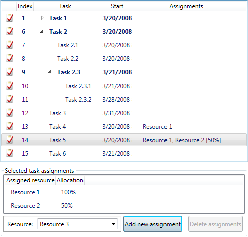 TaskListView assignments