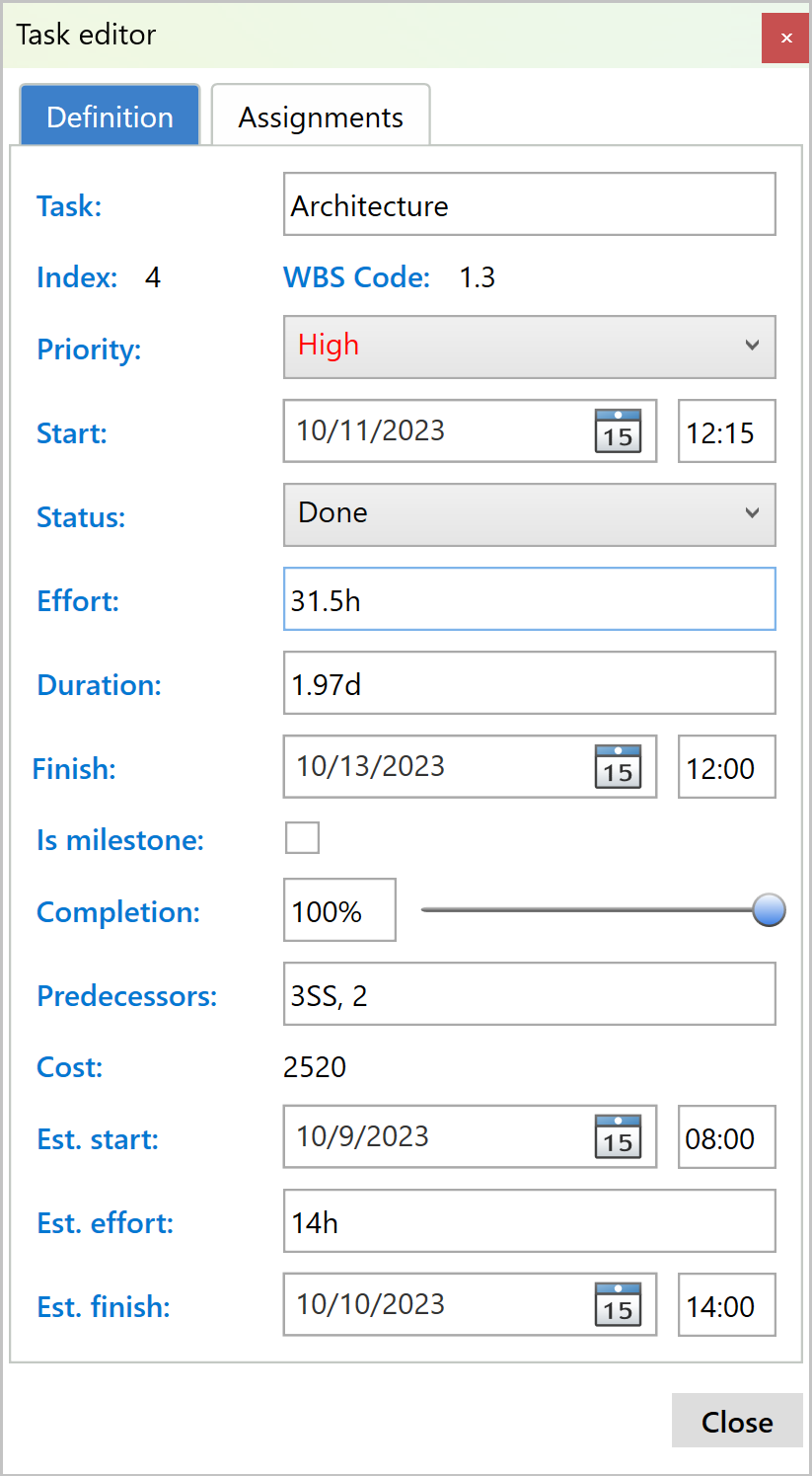 Task editing using Diagram inspector